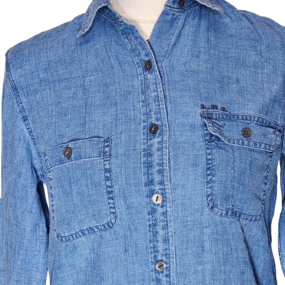 Ralph Lauren. Vintage,  Indigo dyed linen top Size small - Picture 2 of 7